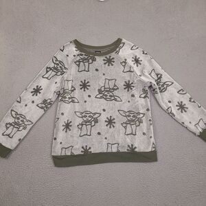 Star Wars Yoda Grogu Womens Sweater Large Green White Long Sleeve‎ Fleece